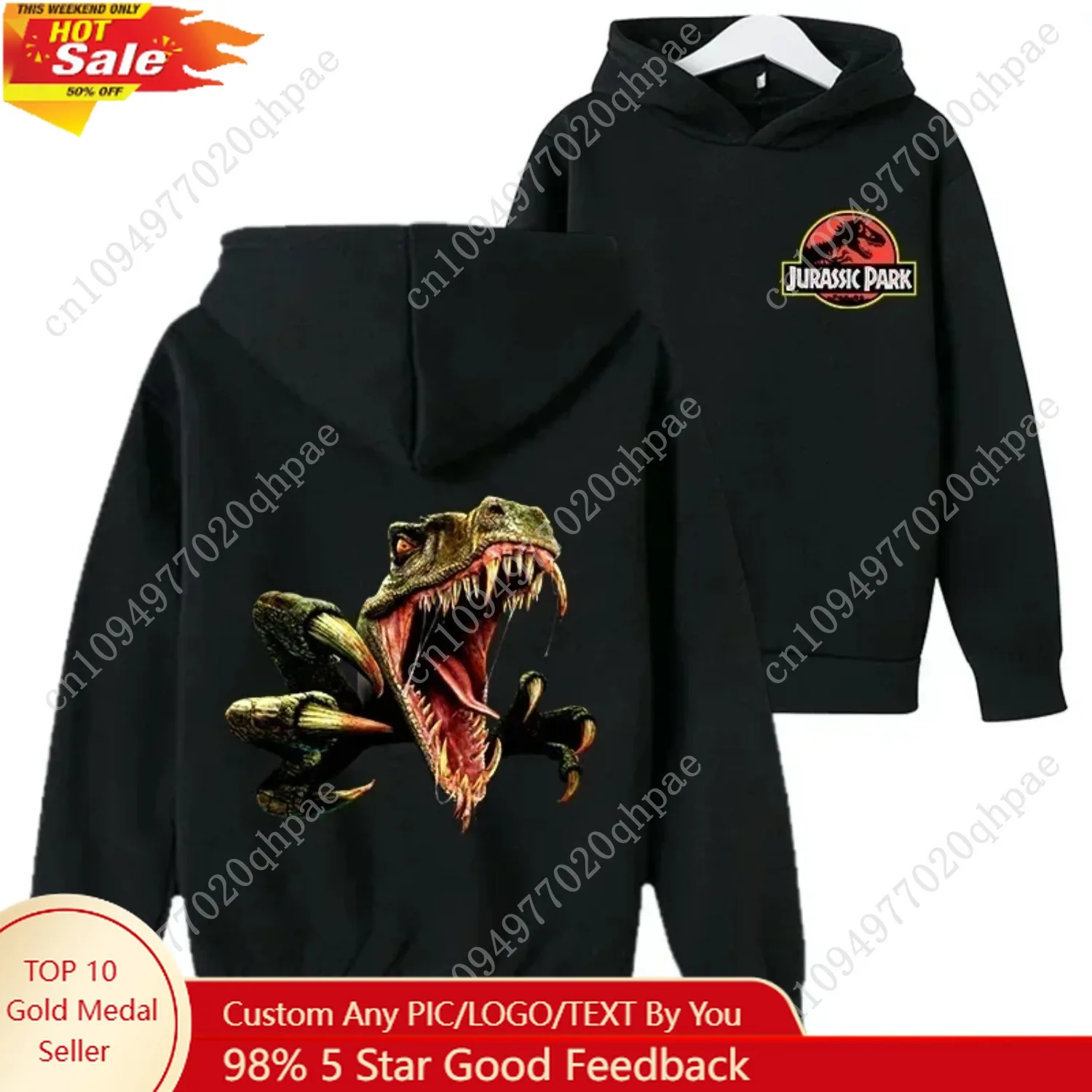 

Jurassic Tyrannosaurus Rex Cool Children's Clothes Warm Hoodies for Autumn and Winter Girls Boys Outdoor Sports Trendy Streets