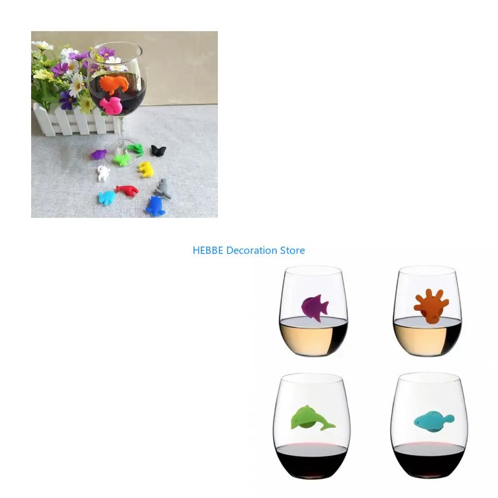 B0KC Wine Glass Markers Set of 24 Marine Terrestrial Animals Silicone Drink Glass Charms Identification Cup Labels Signs