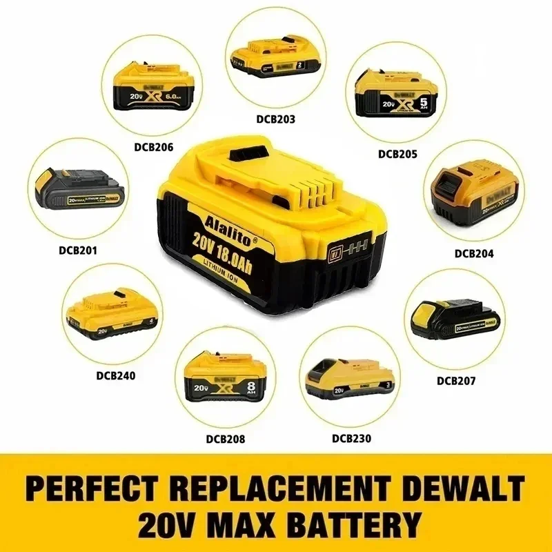 New 100% Original 18000mAh 20V for Dewalt Power Tool Battery DCB206 20V 18.0Ah Battery DCB206 20V Battery DCB205 DCB204-2