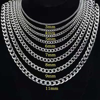 HNSP 3MM-15MM Stainless Steel Cuban Chain Necklace For Men Male Neck Jewelry Accessories