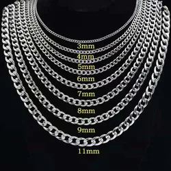 HNSP 3MM-15MM Stainless Steel Cuban Chain Necklace For Men Male Neck Jewelry Accessories
