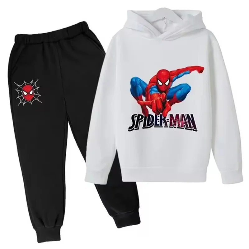 Kids Spring and Autumn Hoodie Men\'s and Women\'s Hoodie Set 2-12 Years Old Casual Outdoor Sports Top+Pants Spider Man Classic