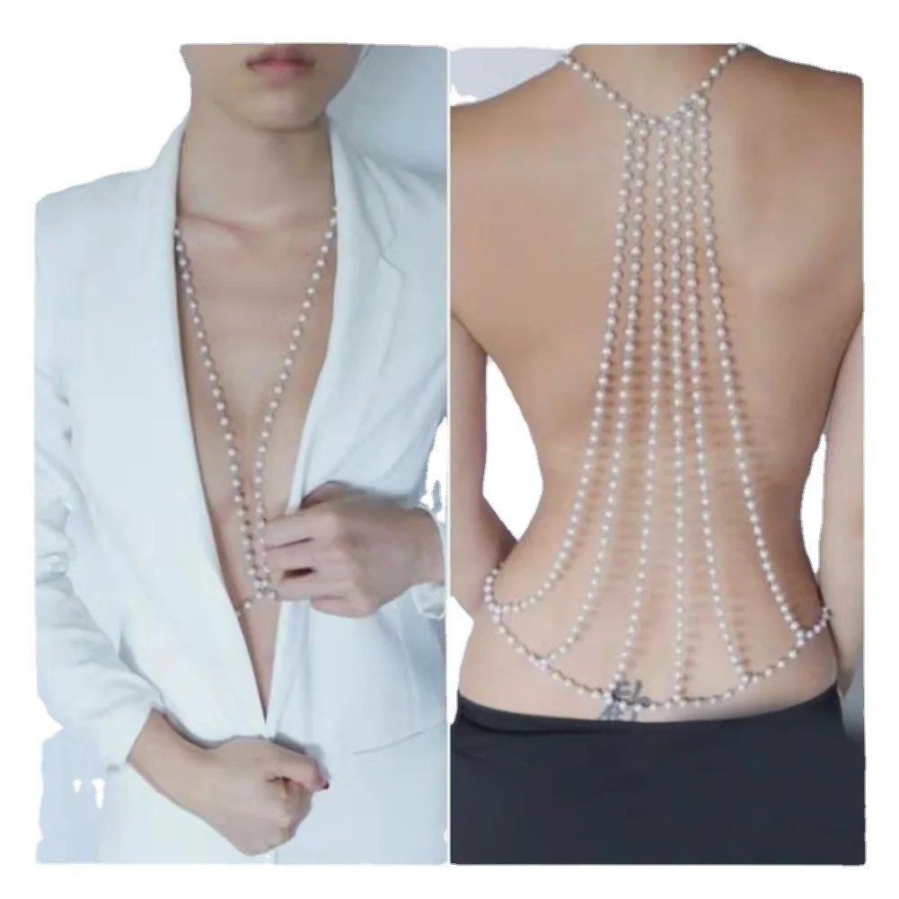 سلسلة ظهر لؤلؤ تقليد للنساء ، سلسلة جسم فاخرة ، إكسسوارات عرض المهرجان ، أزياء مثيرة #1