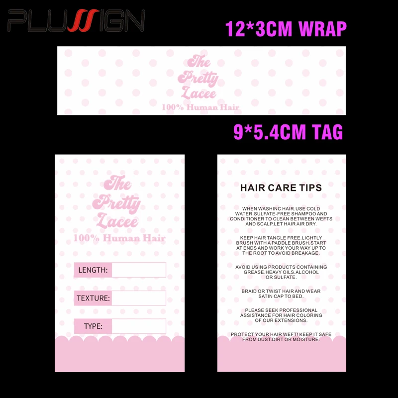 Label Wig dan tag kustom 200 buah tag rambut untuk bundel 9*5.4Cm Wig tag kertas 12X3Cm Label perekat untuk membungkus bundel rambut