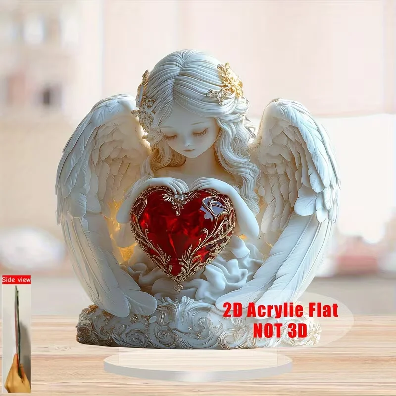 1PCS Red Heart Crystal Angel Desktop Decoration Sculpture Valentine's Day Gift Home Exclusive Office Decoration Bedroom Decora