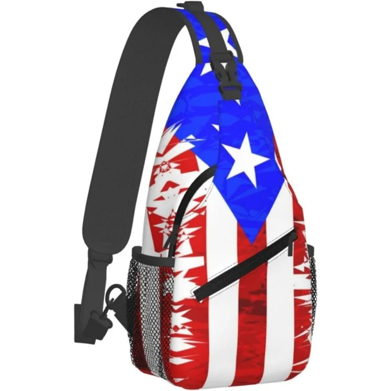 Puerto Rican Flag Men'S Sports Chest Bag Crossbody Bag Casual Multifunctional Traditional Elements for Leisure Trips Outdoor