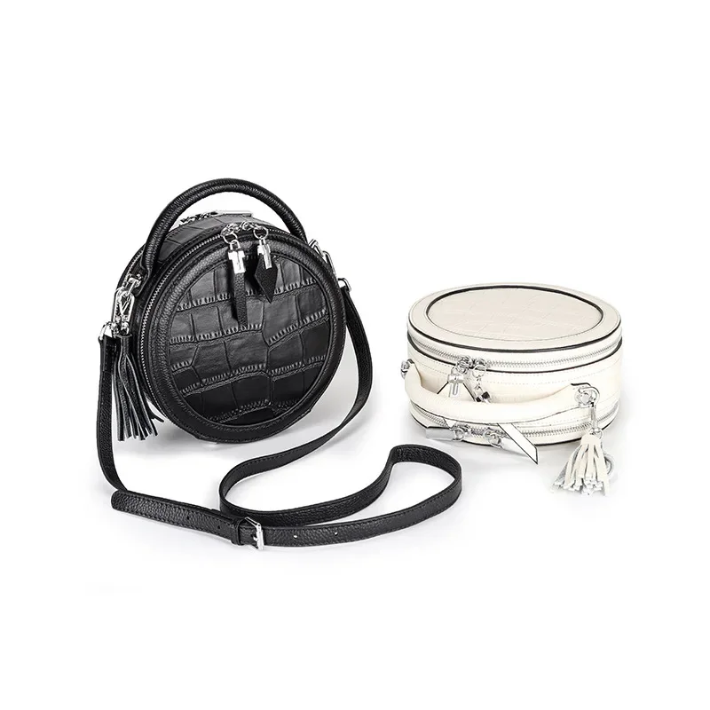 Leather Small Women's Messenger 2024 New Crocodile Pattern Shoulder Fashion All-match Round Bucket Bag Handbag