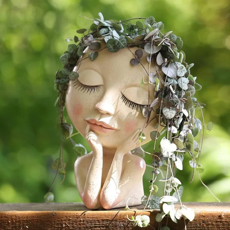 

Resin Face Planter Flower Pot for Indoor and Outdoor Plants with Drainage Hole Large Size