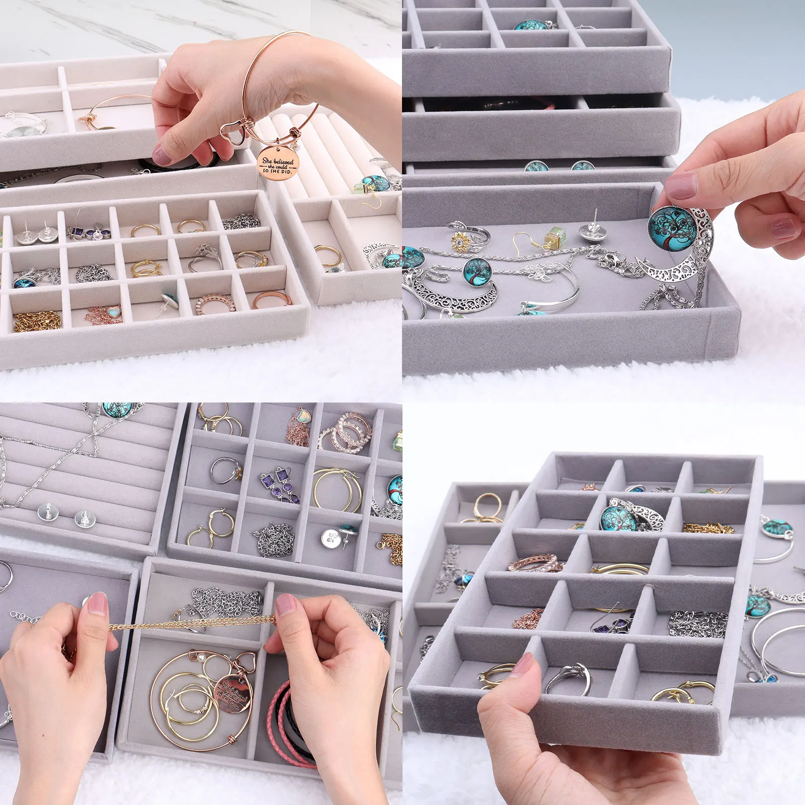 Velvet Jewelry Ring Storage Tray Jewelry Display Organizer Box Tray Necklace Holder Earring Jewelry Storage Case Showcase