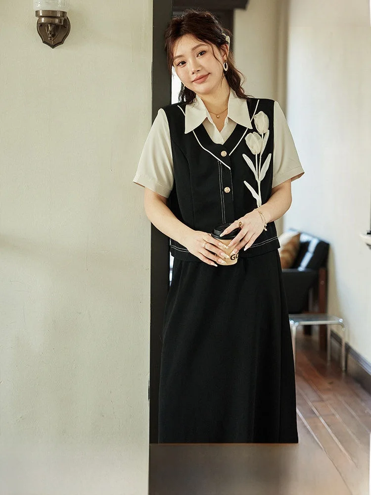 

Fashionable Elegant Top And Half Skirt Two-Piece Set Summer Collection Polyester Spandex Blend Commute Appropriate plus ...