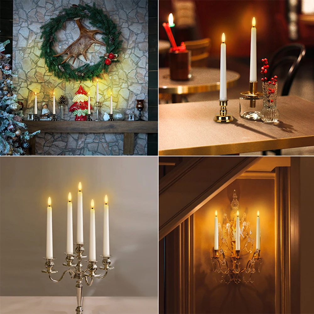 LED Taper Candles With Candlestick Timer Remote 3D Flicker Party Wedding Home Decoration Battery Operated Table Flameless Candle