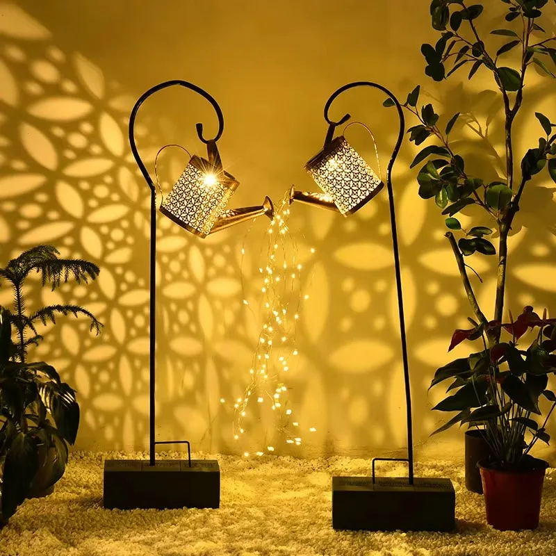 

Patio courtyard passage plant rattan lamp solar outdoor waterproof fairy lamp hanging metal waterfall solar watering can lamp