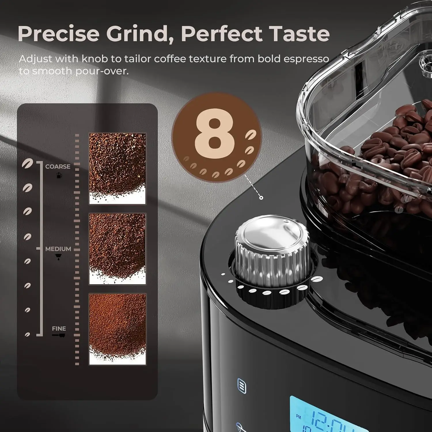 Automatic 10 Cup Drip Coffee Maker Built In Grinder Grind Brew Programmable Machine Brew Strength Permanent Filter Glass Carafe