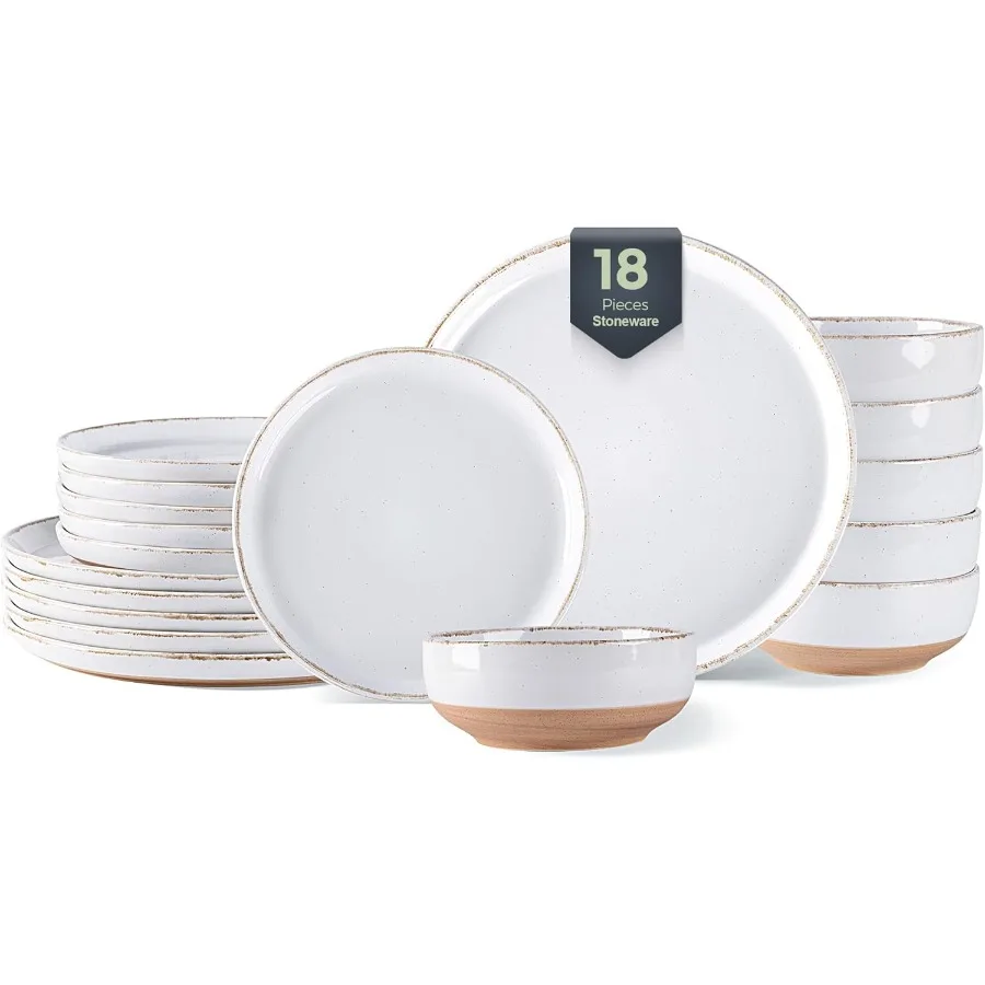 Набор керамической посуды из 18 предметов для 6 каменных тарелок и мисок с ручной росписью и мисками с деревенской терракотовой подкраской Res