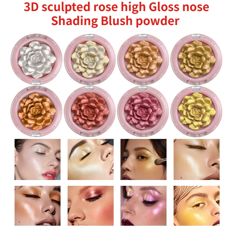 Exquisite Carving 3D Rose Highlighter Palette Cosmetics Face Contour Bronzer Shimmer Relief High Gloss Highlight Bright Makeup