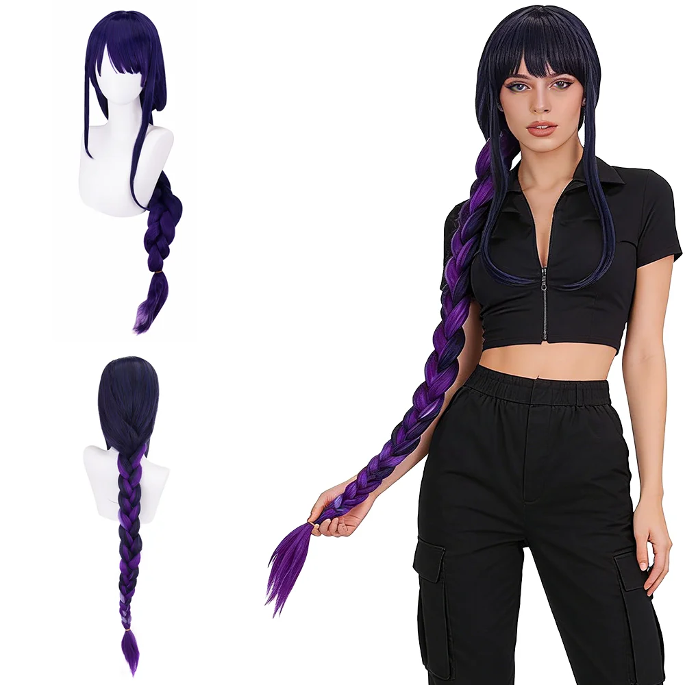 

Raiden Shogun Cosplay Wig Gradient Purple 43" Braided Anime Game Heat Resistant Synthetic Hair For Women Halloween Comic Con