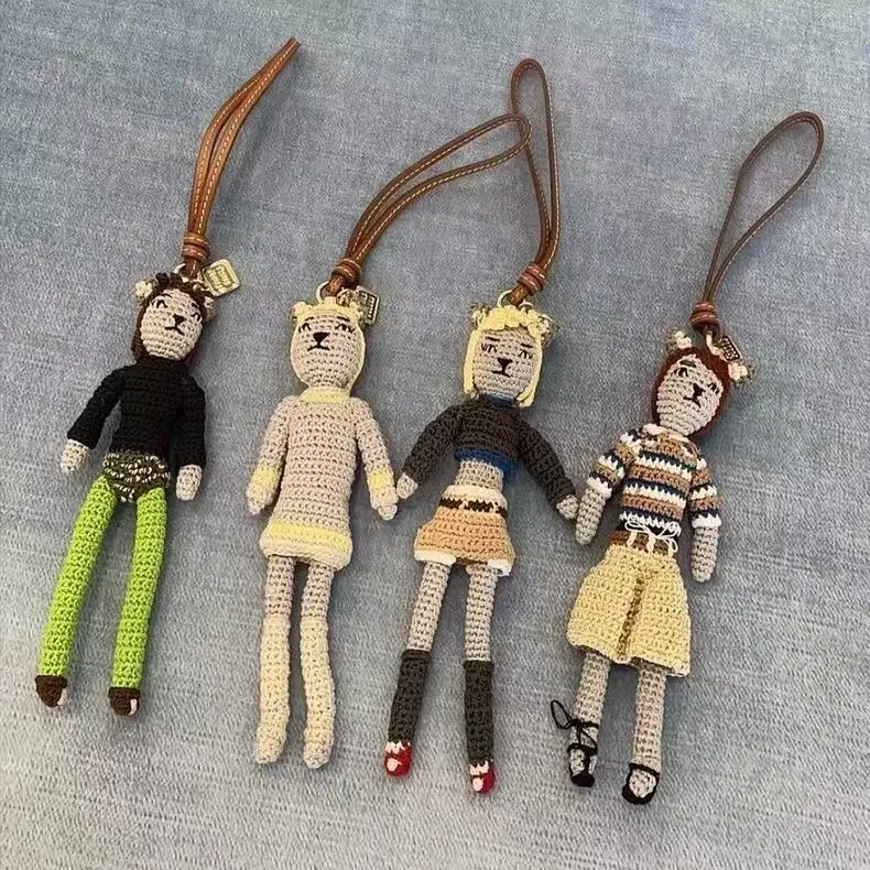 Knit doll charm keychain bag pendant, cute cartoon hanging ornament accessory for women girls gift.