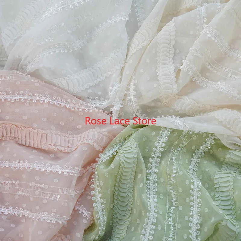 

Beautiful stripes Small Dot Embroidered Jacquard Chiffion Fabric Soft Tull Chiffion For Shirt Dress Designer Fabric Girl dress