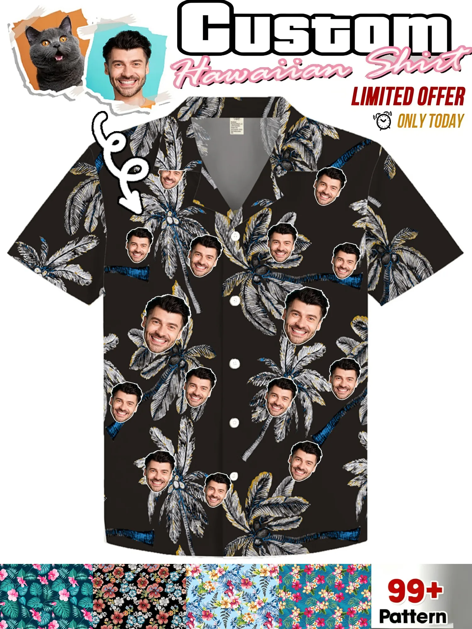 Custom Design Face Hawaiian Mens Shirts Aloha Casual Fashion High Quality Shirts Clothing