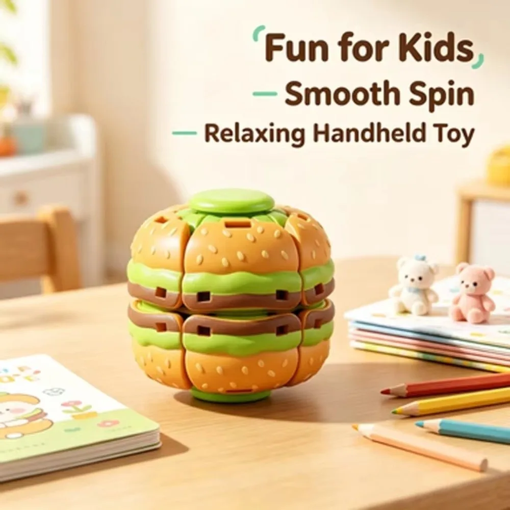 Burger Shape Hamburger Fidget Spinner Mechanical Gyro Smooth Rotating Burger Fidget Ball Portable Stress Relief Hand Spinner Toy