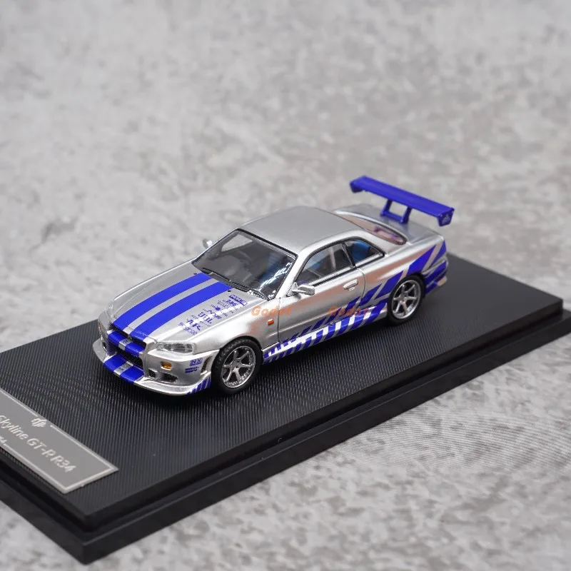 

KOD × GFCC 1:64 Nissan R34, литая под давлением модель автомобиля из сплава, декоративная игрушка для мальчиков, коллекционный предмет для взрослых.