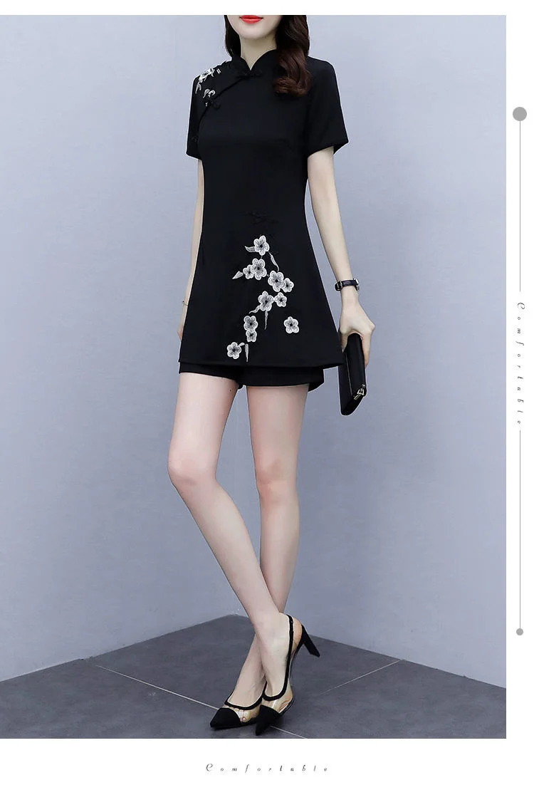 Frauen Anzug Chinesischen Stil Kleidung Zwei Stück Sets 2025, Sommer Neue Crop Top Und Shorts Retro Cheongsam Outfits Passenden für Frauen – Detail 18