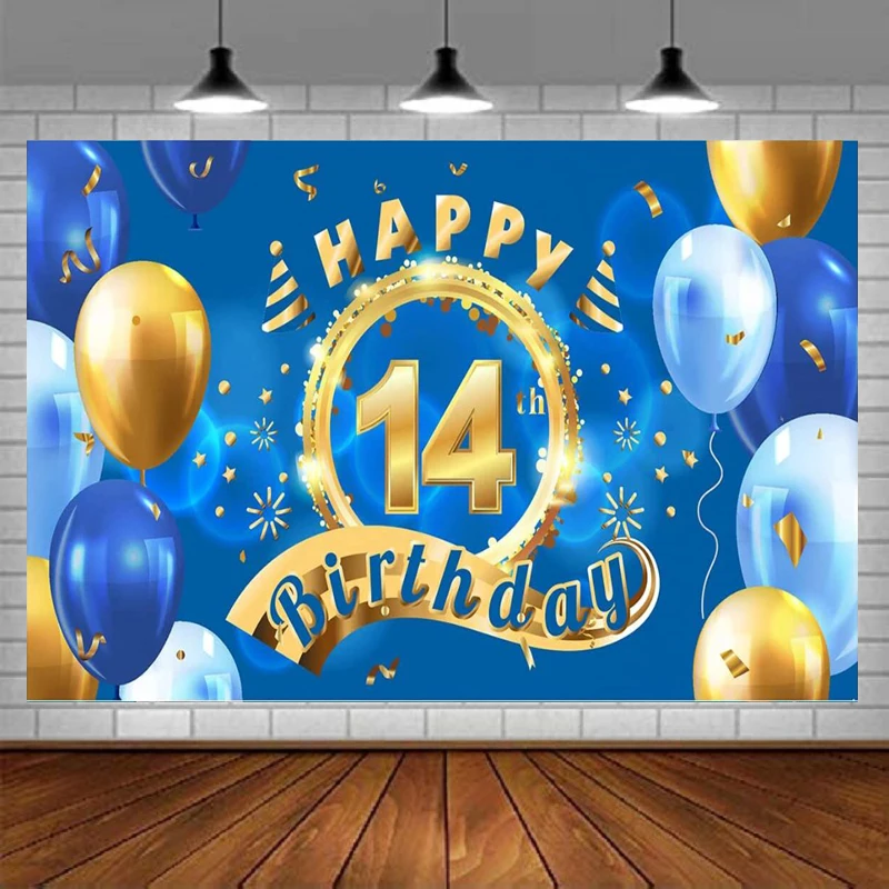 

Photography Backdrop Banner Decor Blue – Cheers To 14 Years Old 14th Birthday Party Theme Background For Boys Girls Supplies