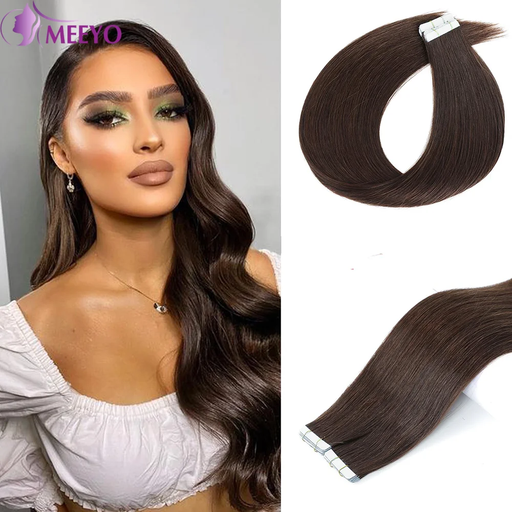 Straight Tape In Hair Extensions Human Hair Invisible Brazilian Remy 100% Human Hair Extensions 16 To 26 Inch For Woman Color #2