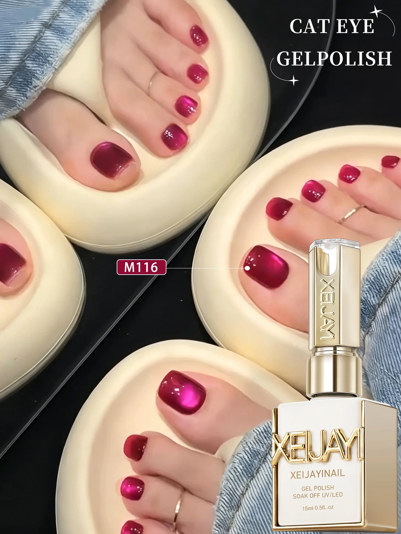 XEIJAYI 1PC 15ml Cat Magnetic Gel Nail Polish - CAT EYES, High Transparency & Quick-Dry, Easy Soak-Off Formul, Sparkling Shine,