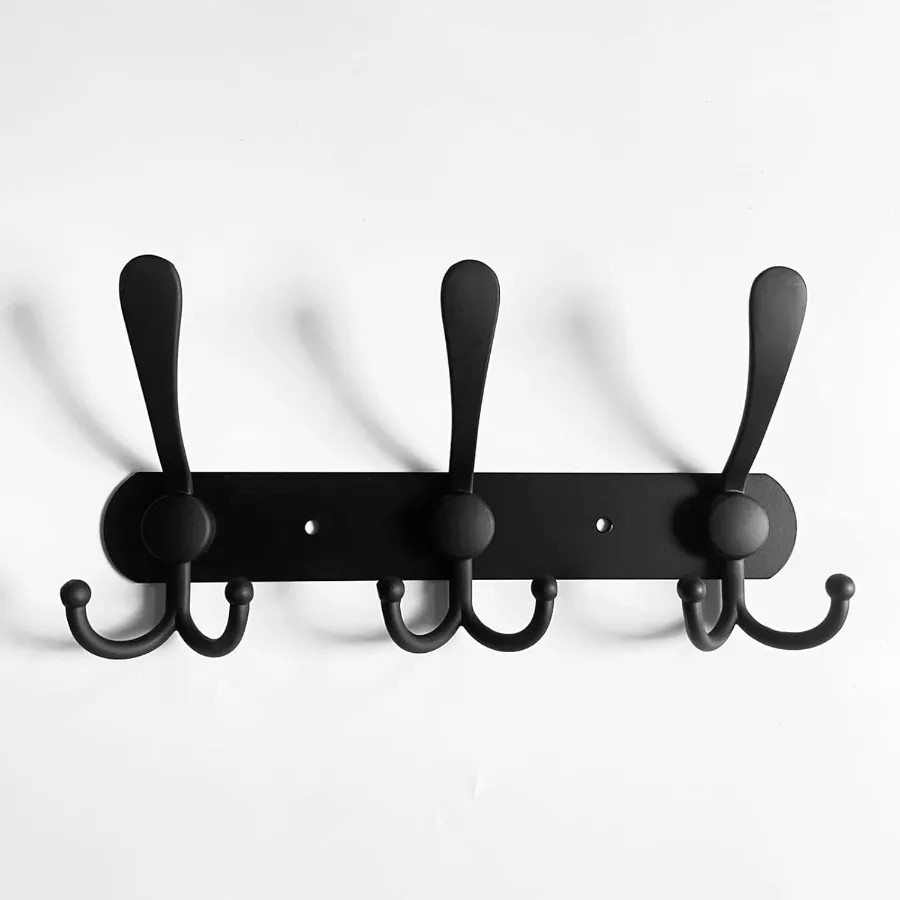 Wall Mounted 3Tier Stainless Steel Coat Hook Set for Coats Hats Robes Towels in Mudroom Entryway or Hallway Black 1 Pack of 3 H