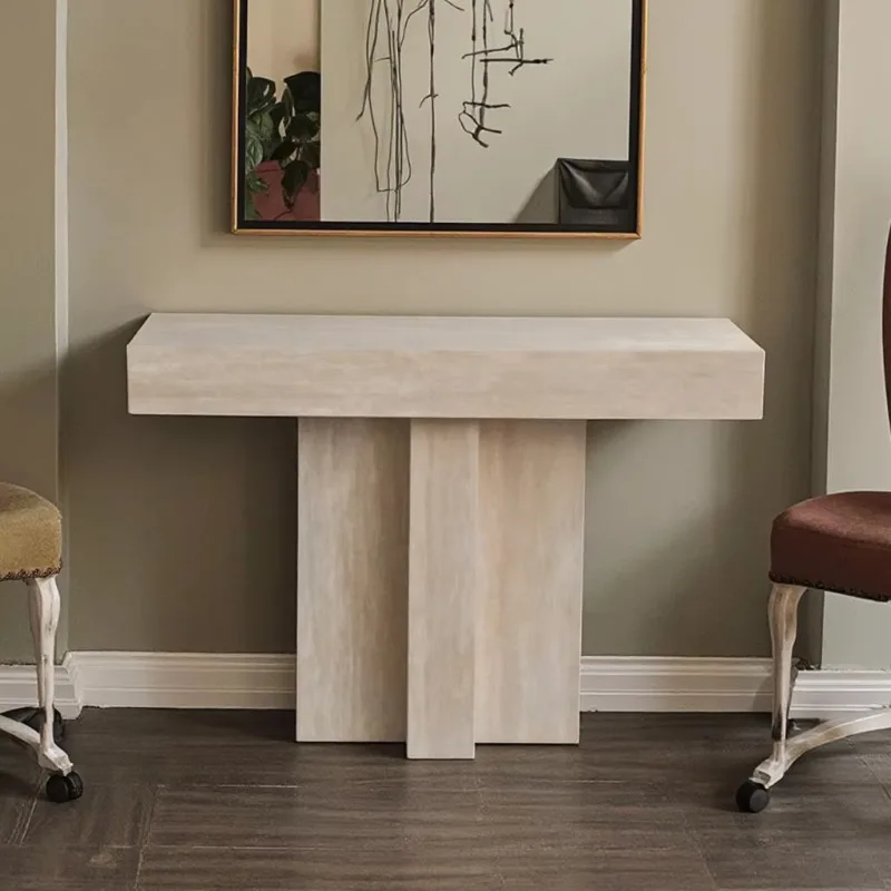 Modern Luxury T-Shape Travertine Limestone Block Entryway Table Foldable Marble Console Table Villa Living Room Hotel