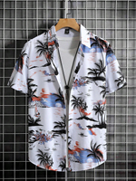 Hawaiian Style Fresh Coconut Print Men's Short-sleeved Fashion Shirt Men's Summer Outdoor Vacation Fashion Short-sleeved Shirt