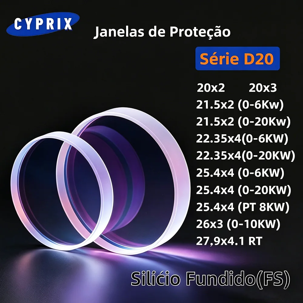Janelas de Proteção a Laser Cyprix Série D20 - D29 de Sílica Fundida de Quartzo para Laser de Fibra 1064nm Precitec Raytools WSX
