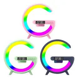 Carregador sem fio Pad Stand Speaker TF Card RGB Night Light Lâmpada Despertador Estação de Carregamento Rápido Dock para iPhone Samsung Xiaomi Carregador sem fios almofada suporte altifalante cartão tf rgb luz noturna