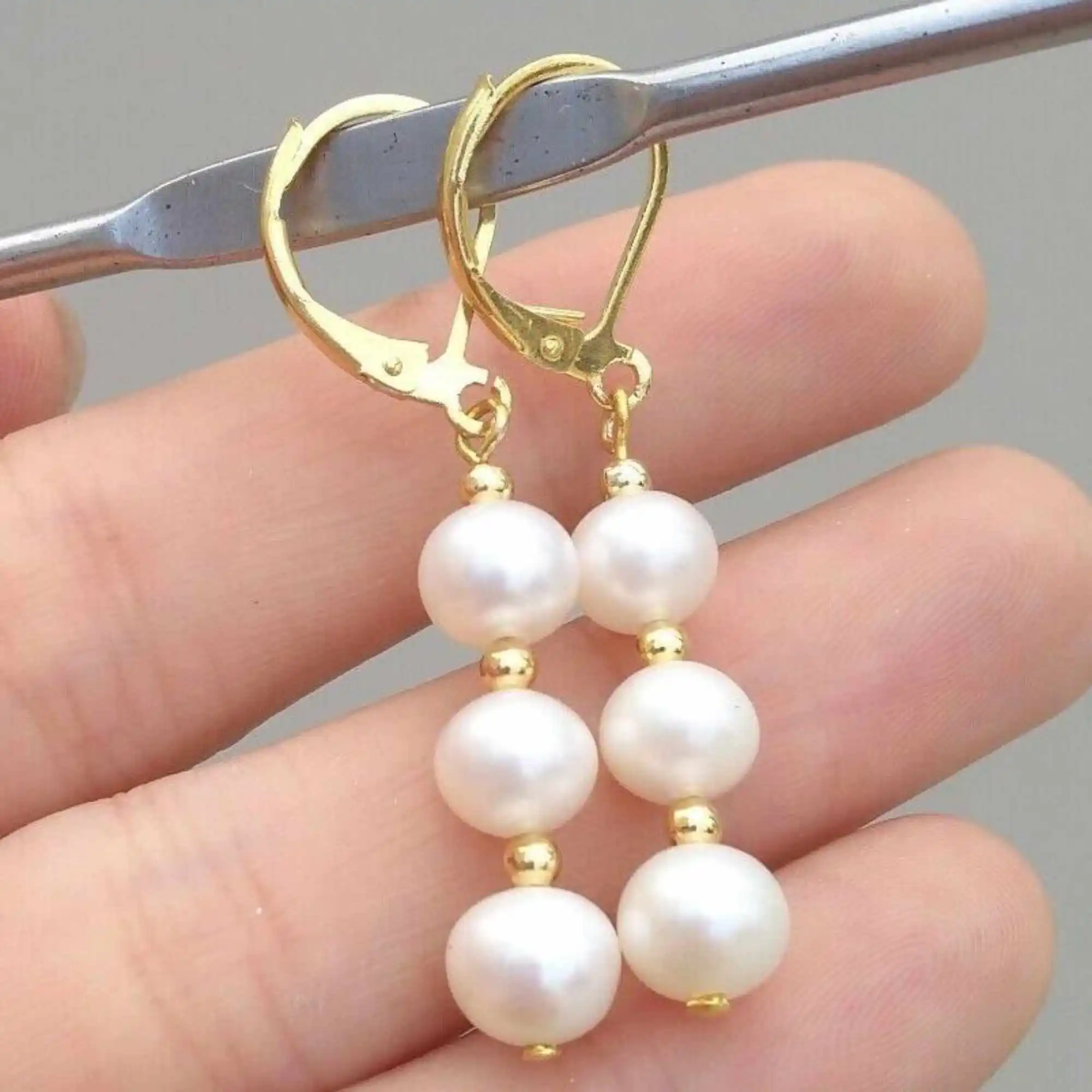 

7-8mm Natural white round Southsea pearl 14K gold earrings Classic New Year Accessories Aquaculture Hook Halloween Thanksgiving