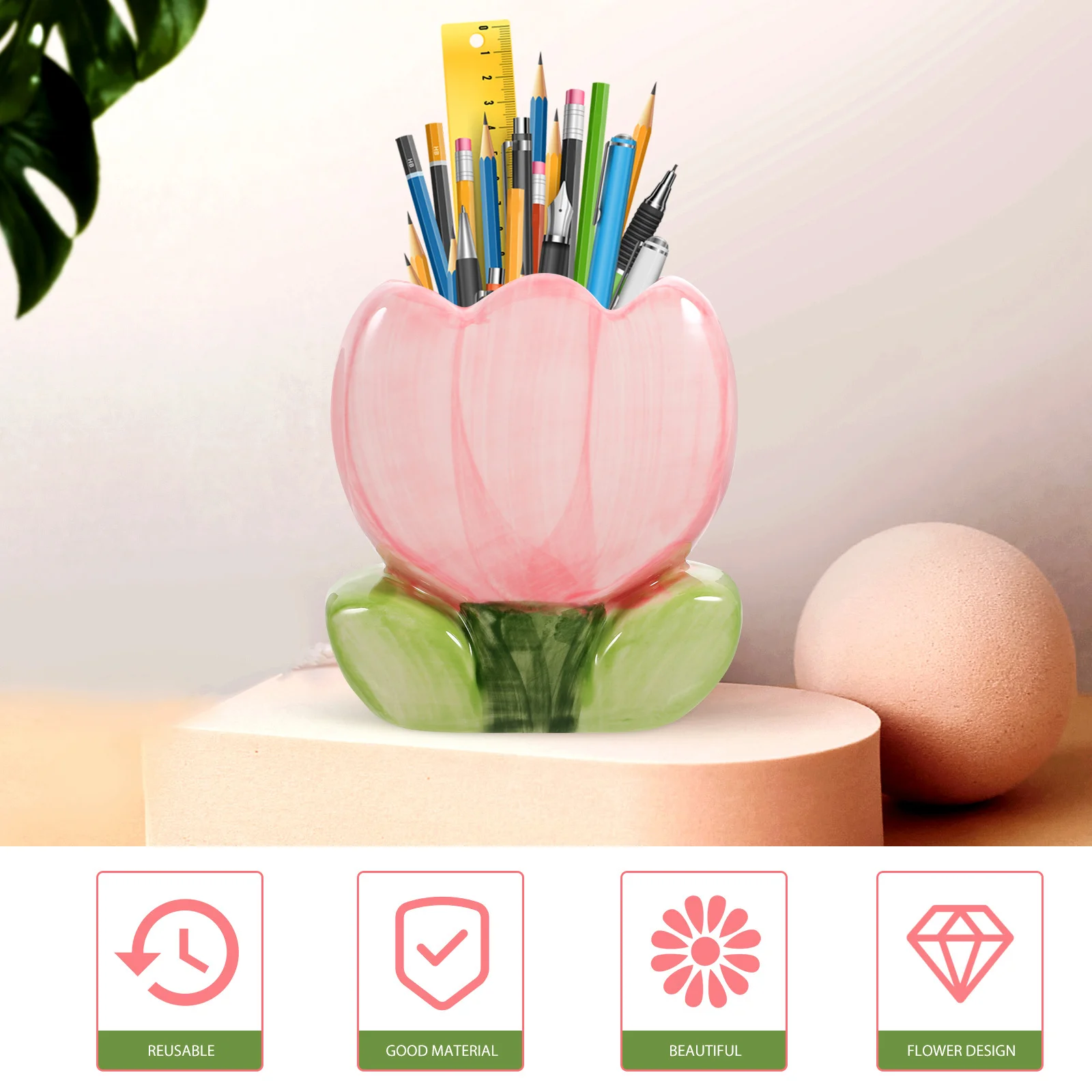 

Tulip Ceramic Pencil Holder Crack Resistant Desk Storage Organizer Large Capacity Multi Function Pen Container
