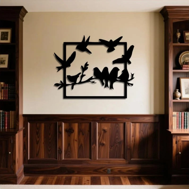 1PC Bird & Branch Iron Wall Sculpture, Lifelike Swallow Silhouette for Home Decor, Modern Minimalist Wall Art,