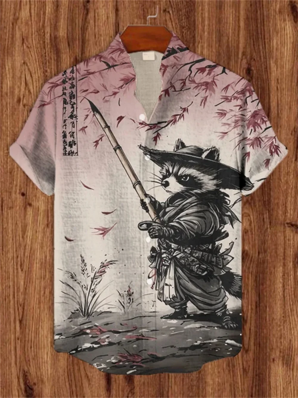 

Мужская рубашка с коротким рукавом с принтом в стиле ретро, модная льняная уличная одежда с воротником-стойкой, повседневная дышащая высококачественная одежда