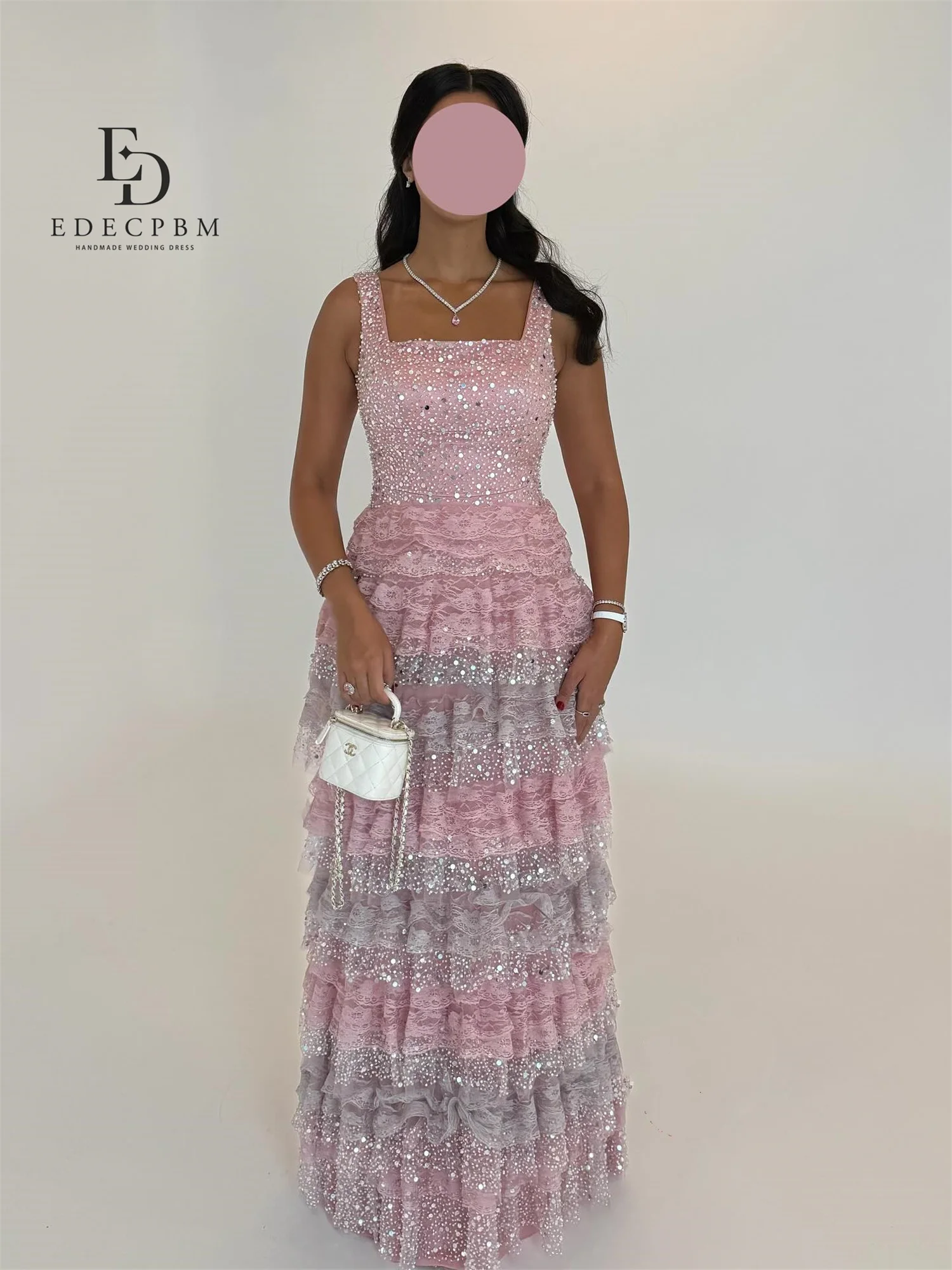 فستان سهرة نسائي وردي من EDECPBM فساتين سهرة فاخرة 2025 فاخرة من فيستدوس دي فيستا ترتر متعدد الطبقات فساتين حفلة موسيقية