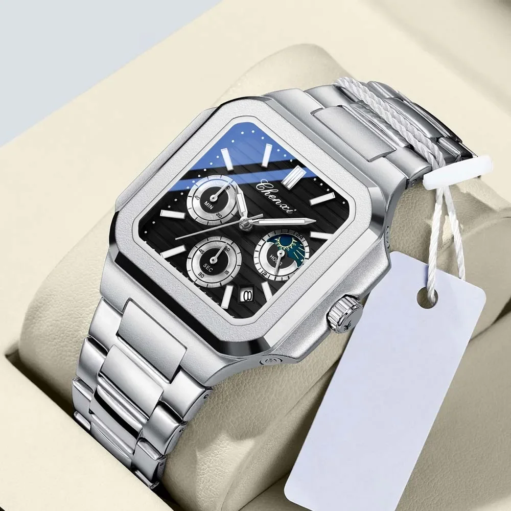 

CHENXI 966 Luxury Watch Square Men's Watch Steel Strip Multi Functional Calendar Waterproof Luminous Moon Phase Watches for Men