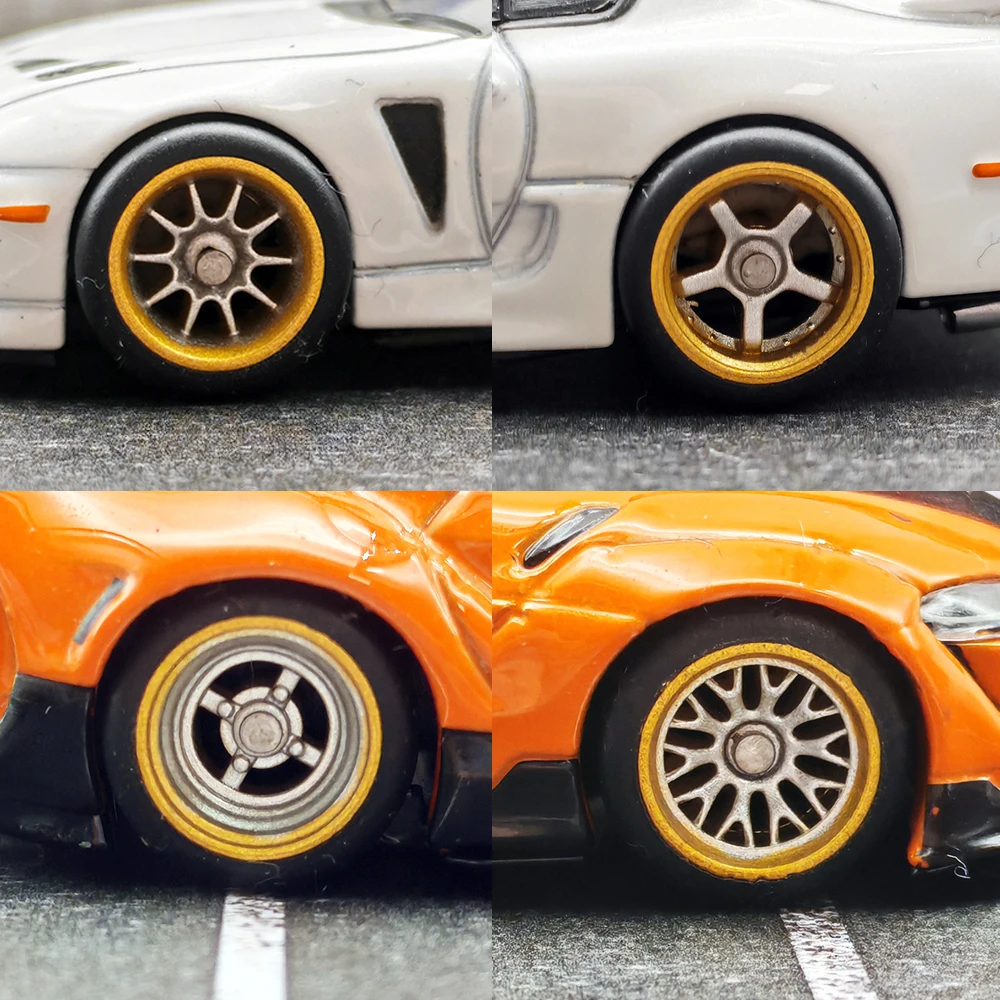 1/64 KicarMod Wheels Tires 11*11mm Gold Silver Series Vehicle Toy for 5 Cars per bag for Hot Wheels Hobby Modified Parts