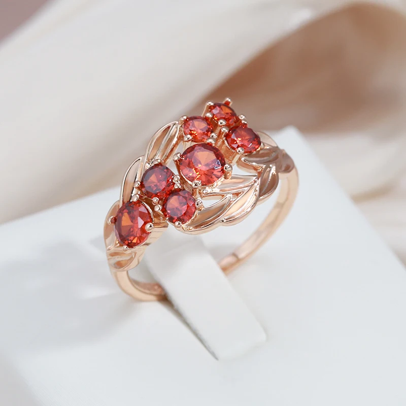 SYOUJYO Red Shiny Natural Stone Rings For Women 585 Rose Gold Color Elegant Vintage Bride Wedding Jewelry Family Party Best Gift