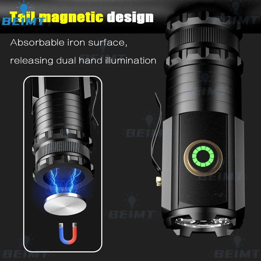 3 LED Flashlight 18350 Torch 1800LM ATR Luminus SST20 Rechargeable USB C Light IP68 Waterproof with Magnet for Hiking Camping