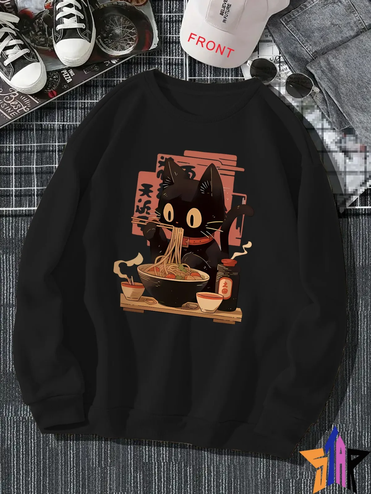 بلوفر رجالي كاجوال عصري بأكمام طويلة ورقبة دائرية مع نمط مطبوع بنمط الرسوم المتحركة مناسب لقلنسوة الرياضية الخارجية #1