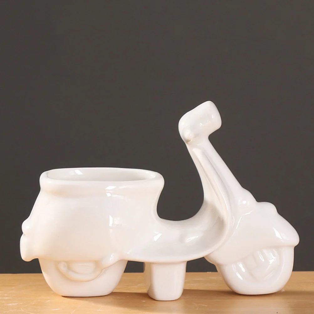 Succulent Plants White Porcelain Flower Pots Mini Motorcycles Holder Succulents