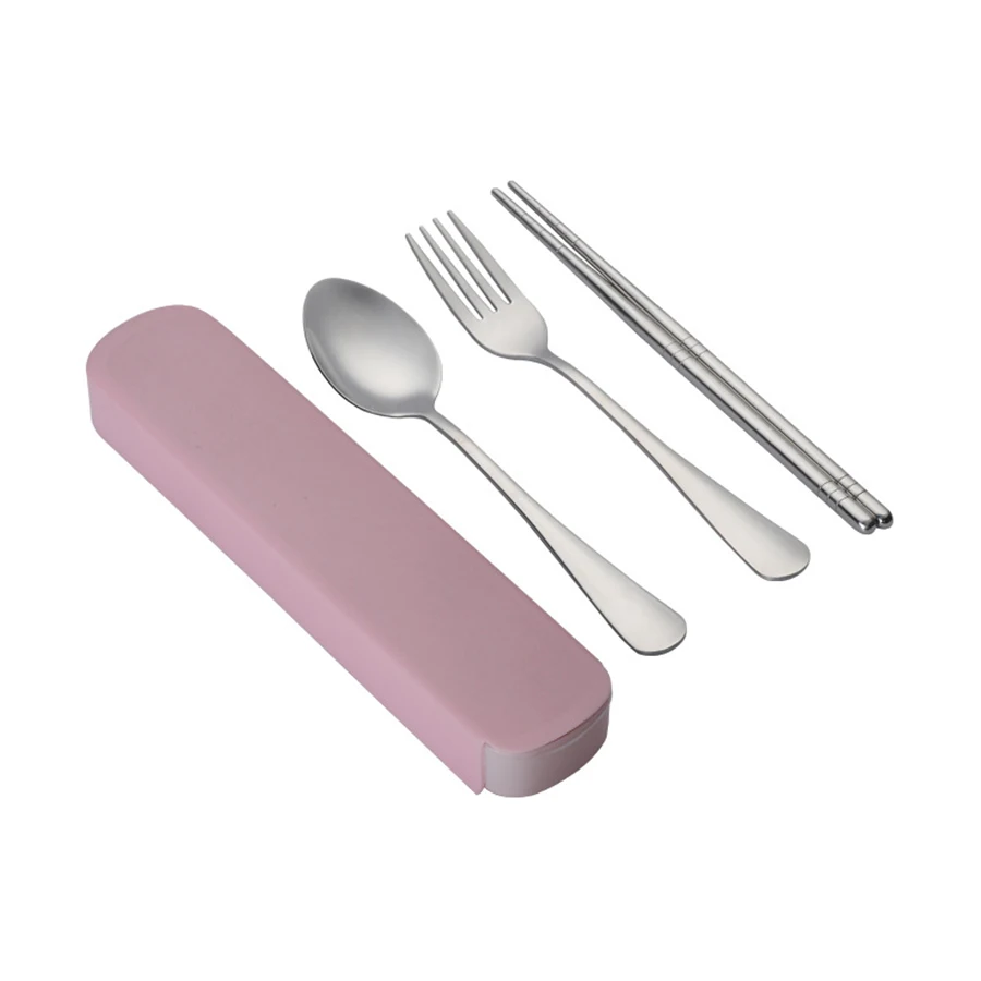 Stainless Steel Tableware 3Pcs Spoon Fork Chopsticks Set Portable Korean Style Outdoor Travel Student Daily Gift Kit - view 6