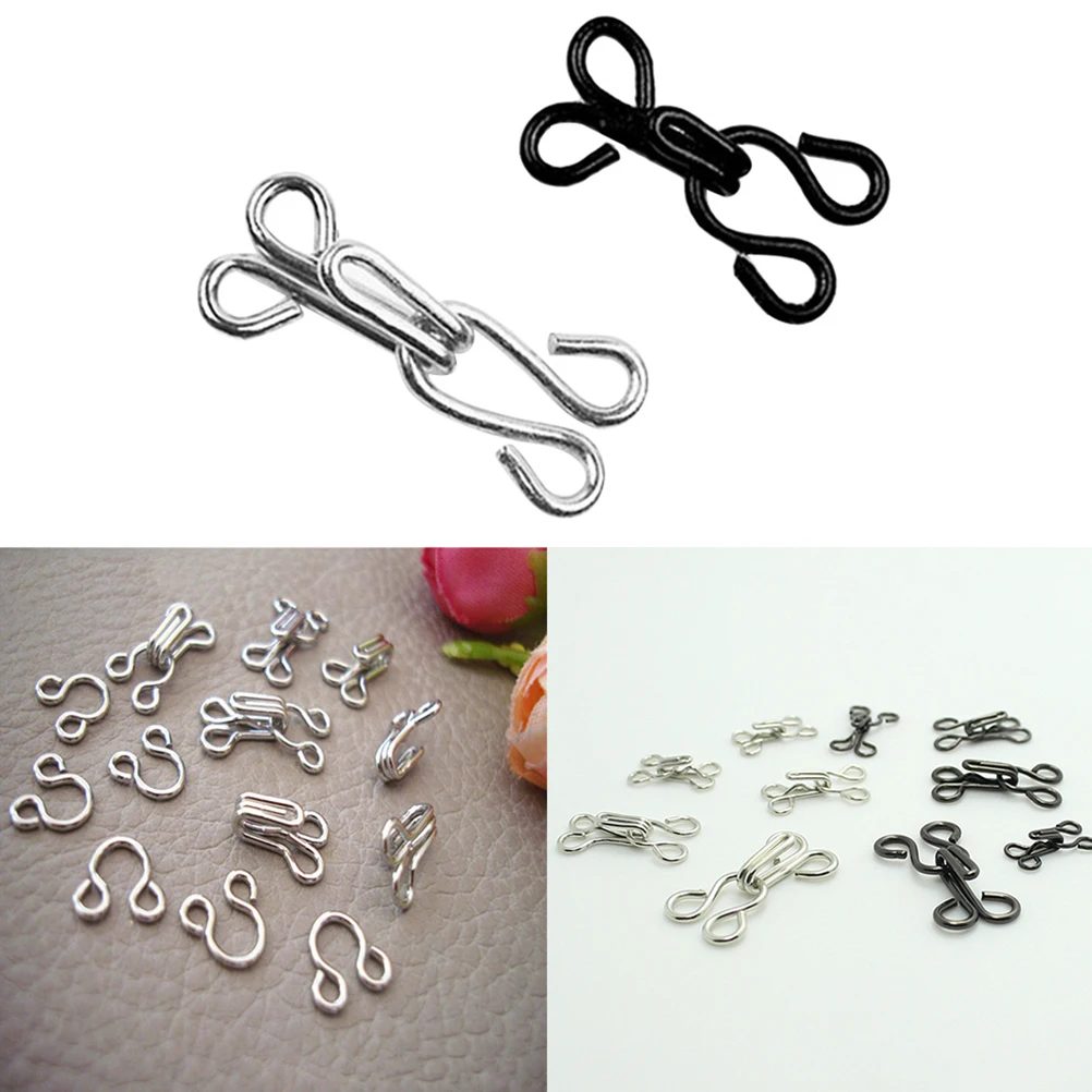 

120 pcs Sewing Hooks Eyes Closure 12.5Mm 14Mm 17Mm Black Silver Premium Copper Bra Hooks Clothing Fasteners Fix Bra Dresses