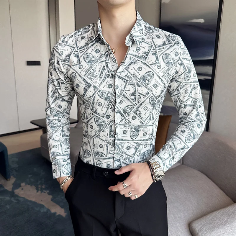 Long-sleeved Paisley Tiger Printed Shirts for Men Luxury Royal Style Slim Fit Male Shirt Club Social Shirts & Blouses Streetwear
