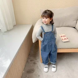 New Summer Denim Baby Girl Boy Overalls Solid Jeans Jumpsuit Pocket Children Casual Loose Rompers Blue Kids Overalls Outfits