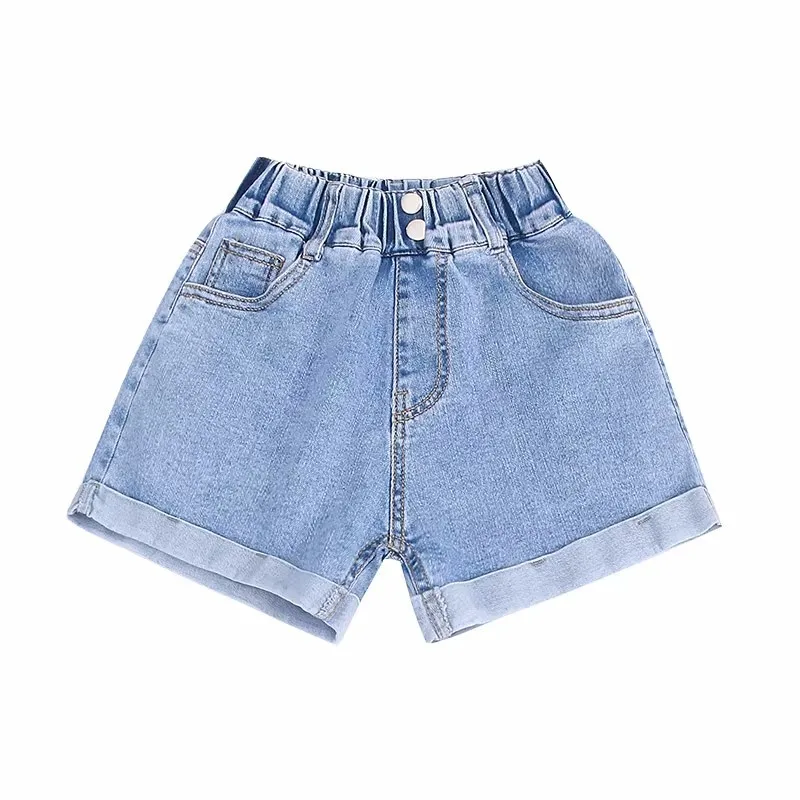 Neue Sommers horts für Mädchen Baumwolle Teenager-Jeans hose Mode Kinder elastische Taille atmungsaktive Shorts Kinder kleidung 8 10 12 14y